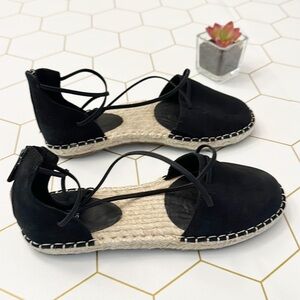 NEW Eileen Fisher Check Black Suede Espadrille resort sandals shoes women size 5